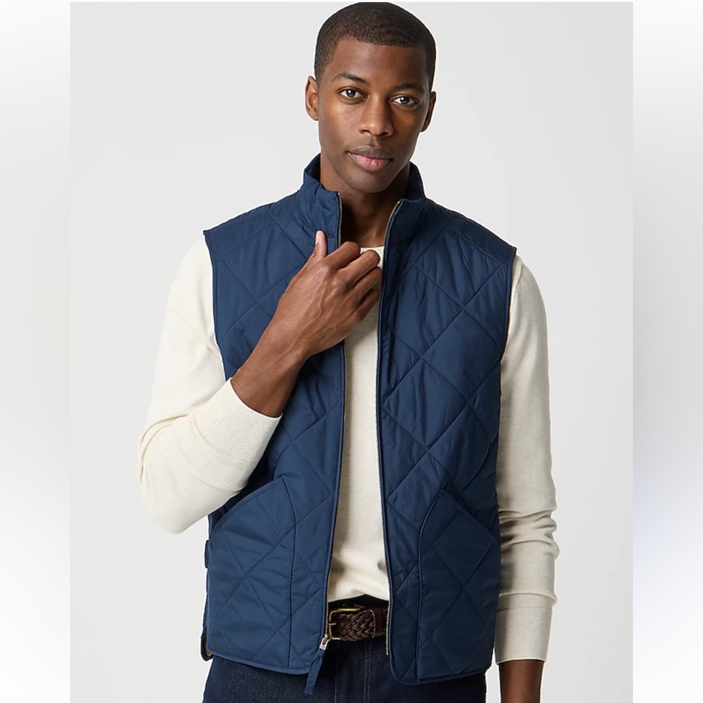 J. Crew Blue Quilted Full Zip Walker Vest w Pockets + Measurements Sz Medium